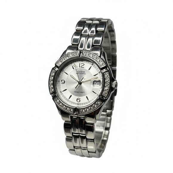 GUESS Waterpro Women’s Silver Tone Crystal Bezel Bracelet Watch Needs Battery main image 6